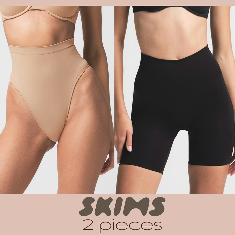 NEW SKIMS [ 2PC XS ] Seamless Sculpt Thong CLAY + Butt Lift Shorts‎ ONYX T2035